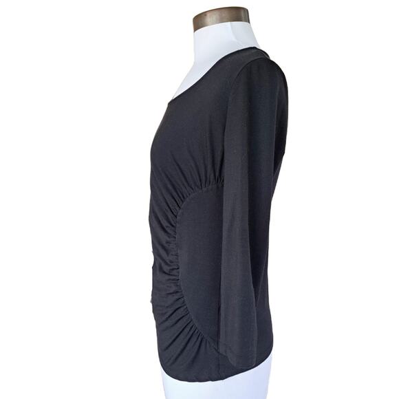 Lafayette 148 Black 3/4 Sleeve Top Size Small Stretch Jersey Pleated - Picture 3 of 7